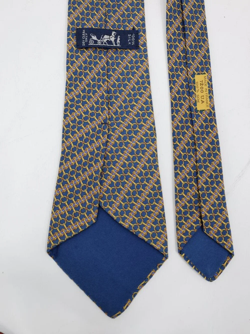 Vintage Hermes Tie Men w3.5 L58 Silk 7200 UA Geometric Chain link Made in France